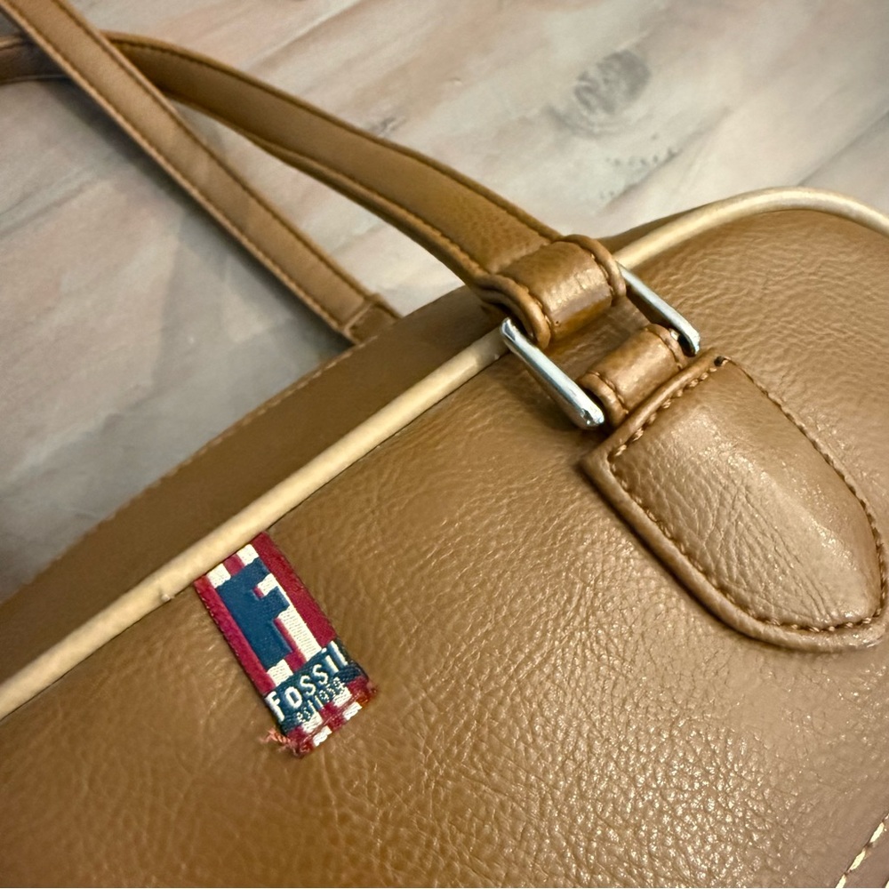 Vintage Fossil Y2K yellow /Brown shoulder strap bag Leather - Picture 2 of 16
